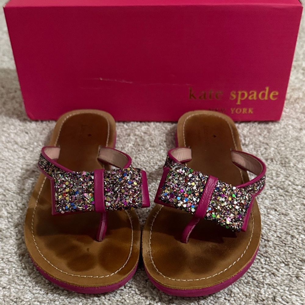 Kate Spade womens Sparkly Bow Sandals - Multicolor and Pink. Women’s size 8